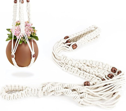 Handmade Macrame Plant Hanger with 2PCS Hooks, Elegant Hanging Plant Holder for Indoor Outdoor Plants, Sturdy Hanging Planters with No Tassel, 33 Inch, Ivory