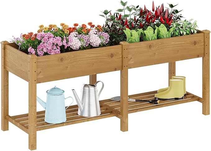 Raised Garden Bed with Legs Wood Elevated Planter Box Gardening Outdoor Planter Box Patio Kit Planting Bed for Vegetables Flowers Herbs Outdoor for Patio Balcony Backyard 72x24x30.7in(Brown, Large)