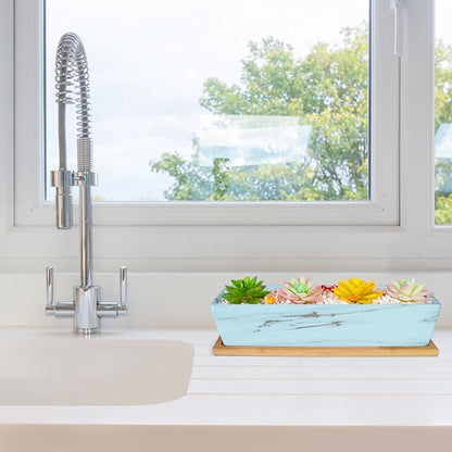 Succulent Pots - 12.1 Inch Large Succulent Pots with Drainage Tray, Window Sill Planter, Long Rectangle Ceramic Pots for Indoor Cactus/Succulent Plants Shallow Bonsai Window Box for Home Garden Decor