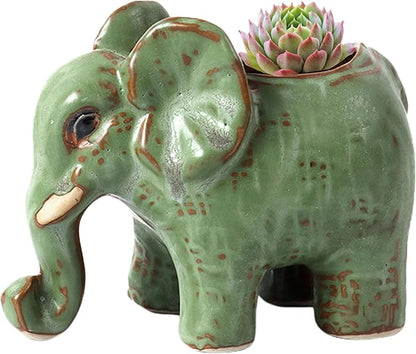 Cute Animal Elephant Shaped Ceramic Succulent Cactus Air Plant Flower Pots Planters-Plant Not Included (Small Green)