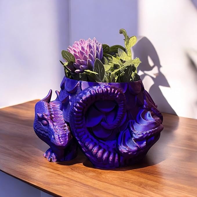 Sleeping Dragon Planter Vase - Gardening and Plant Lover Gifts | Witchy and Cottagecore Home Decor Piece for Succulents or Zen Garden | Medieval Boho Flower Pot with Drainage Holes (Purple Silk)