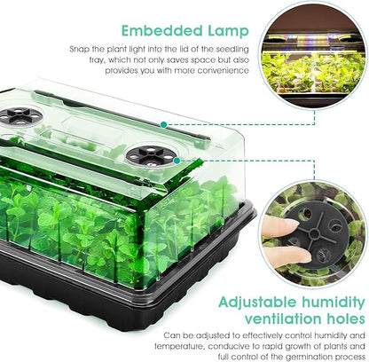 Seed Starter Tray with Grow Light, 192-Cell Seed Starter Kit, Seedling Starter Trays with Humidity Domes, Automatic Timer, Adjustable Light Indoor Gardening Plant Germination Trays