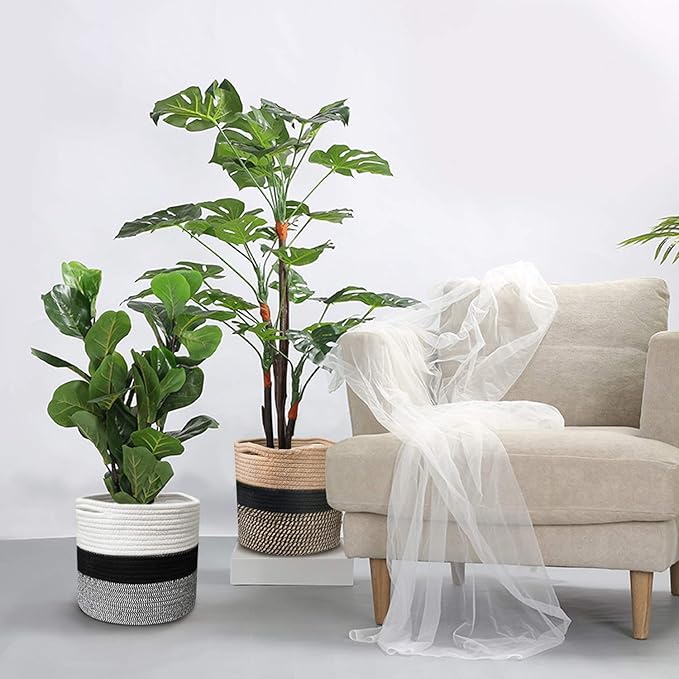 Indoor Planter Cover Woven Cotton Rope Flower Pot 11-inch Storage Organizer Basket Decorative Modern Home Accents