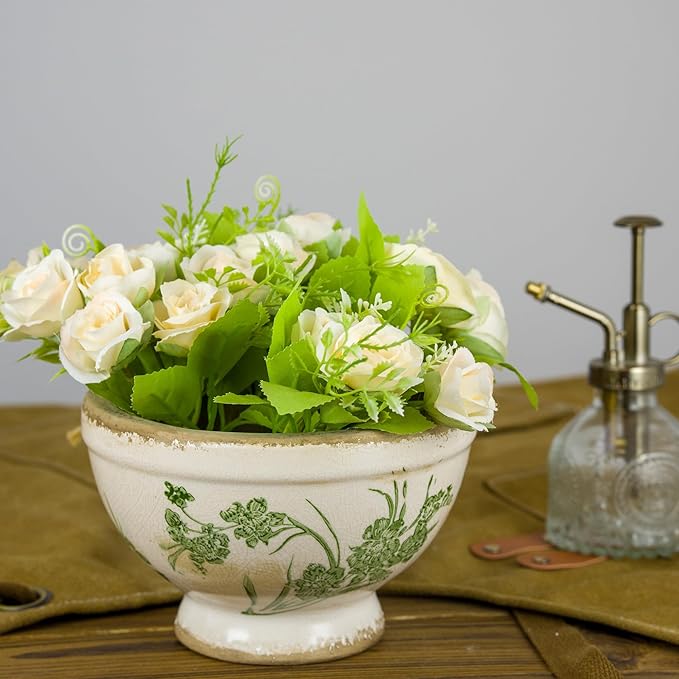 Vintage Ice Crackle Grazd Ceramic Flower Pot with Drainage Holes, 4.33 Inch Rustic Planter for Indoor Plants, Outdoor Garden, Farmhouse Gift Tuscan Decor (Green)