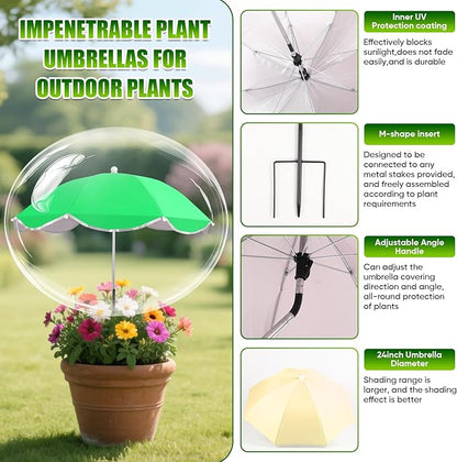 Plant Umbrellas for Outdoor Plants, 25inch Plant Shades for Outdoor Plants with Durable 40'' High M-Shaped Plug for Stronger Wind Resistanc for Plants, Potted Plant, Garden Beds