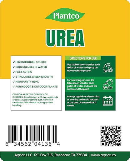 Urea Fertilizer 46-0-0 from Plantco | Spray Grade, Water-Soluble Prills Make 36 Gallons of Liquid Urea | Fast Release, Foliar Spray Urea 46-0-0 Suitable for Indoor & Outdoor Plants
