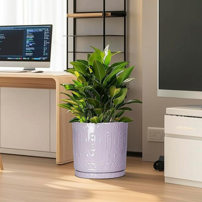 Ceramic Plant Pots, 12 Inch Pots for Plants Indoor Outdoor, Round Planter with Drainage Hole and Tray, Modern Decorative Flower Pot, Home Apartment Decor, House Warming Gifts, Purple