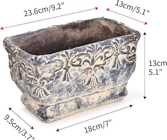 Sungmor 9.2 Inch Cement Plant Pot for Plants, Succulent Planter with Embossed Design, Vintage Concrete Flowerpots with Drainage Hole, Decorative Orchid Houseplant Pot Indoor Outdoor Plant Container