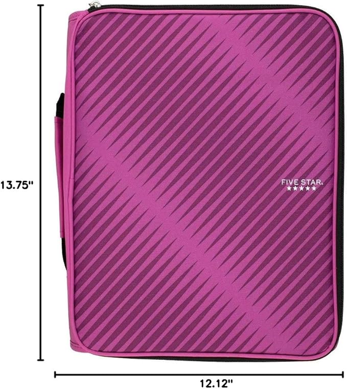 Five Star Zipper Binder, 2 Inch 3-Ring Binder for School, 6 Pocket Expanding File, 380 Sheet Capacity, Purple (72540)