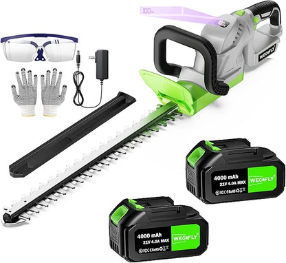 22" Cordless Hedge Trimmer, 2x4.0Ah Battery and Charger, Electric Handheld Bush Clipper, 180° Rotatable Head, Dual-Action Blades Lightweight Trimmer(Perfect Partner with String Trimmer)