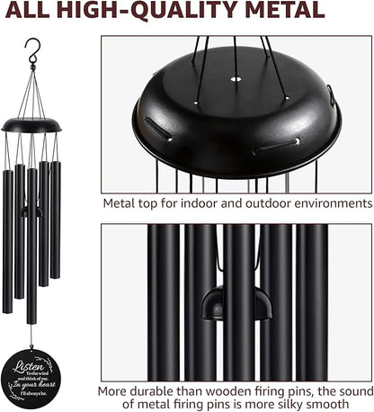 Sympathy Wind Chimes for Loss of Loved One, Memorial Windchimes for Lost Father Mother, Remembrance Bereavement Gift with Card, in Memory of Dad Mom Metal Funeral Decor for Garden Outdoor (39“ Black)