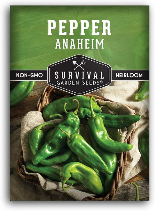 Anaheim Chili Pepper Seeds for Planting – Mild Green New Mexico Variety for Roasting and Cooking – Heirloom Non-GMO Open-Pollinated – Survival Garden Seeds (1 Pack)
