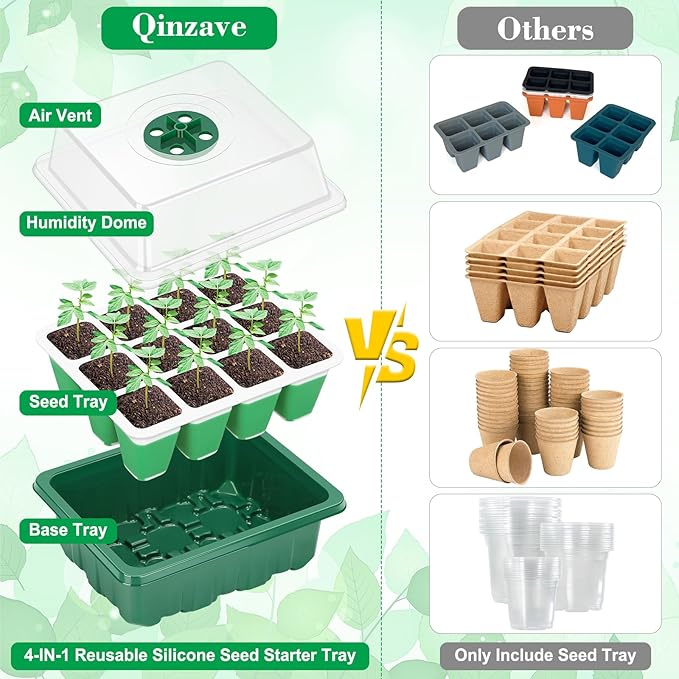 Reusable Silicone Seed Starter Tray, 60 Cells Seed Starter Kit with Humidity Adjustable Dome and Lid, Plant Germination Trays with Repotting Mat 5 Packs Germination Kit for Seeds Grow Starting