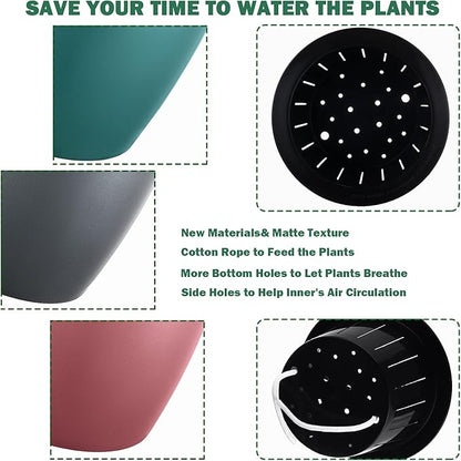 Planterhoma 6.7 Inch Self Watering Pots for Indoor Plants, 5 Packs African Violet Pots, Black Wick Pot with Drainage Holes, Self Watering Planters for Orchid, Devil's Ivy, Silver Gold