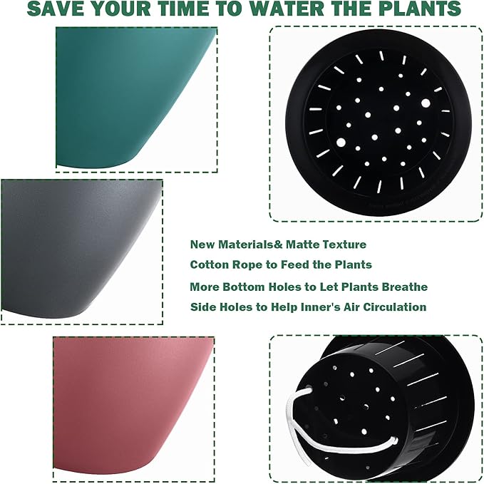 Planterhoma 6.7 Inch Self Watering Pots for Indoor Plants, 6 Packs African Violet Pots, Black Wick Pot with Drainage Holes, Self Watering Planters for Orchid, Devil's Ivy, Silver/Blue/Rose Gold