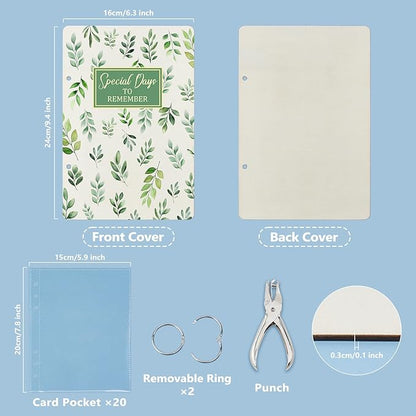 SUPERDANT Special Days to Remember Greeting Card Organizer Gift Card Holder Cards Keeper Storage Keepsake Book Binder Birthday Holiday Post Cards Photo Album Holder with Punch and 20 pcs Inner Pockets