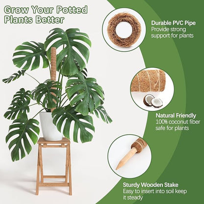 Joyhalo 26.4 Inch Moss Pole Monstera Plant Support, 2 Pcs 15.7 Inch Moss Pole for Plants Monstera, Plant Stakes for Indoor Plants with Jute Rope and Name Label