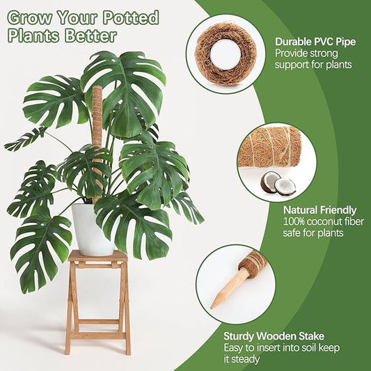 Joyhalo 26.4 Inch Moss Pole Monstera Plant Support, 2 Pcs 15.7 Inch Moss Pole for Plants Monstera, Plant Stakes for Indoor Plants with Jute Rope and Name Label