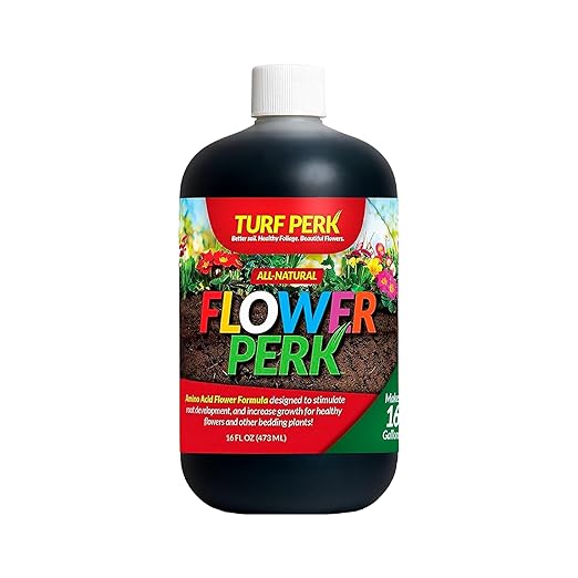 Flower Perk Amino Acid Flower Formula – 16 fl oz – Concentrate Makes Up to 16 Gallons – Amino Acid Plant Formula – for Flowers & Bedding Plants – Safe for Pets