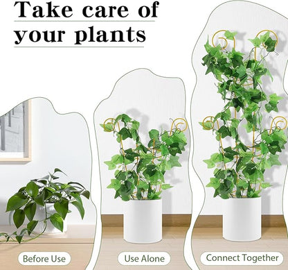 ZOUTOG Trellis for Climbing Plants Indoor 4 Pack 30 Inch,Rustproof Metal Garden Trellis for Potted Plants,Houseplant Support Indoor Outdoor for Ivy Pothos Monstera Hoya Flower Vines(Golden Round)