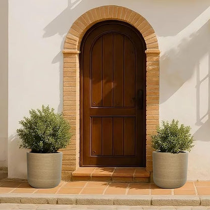 11 inch Plant Pot, Lightweight Weather & UV Resistant Plastic Plant Pot with Drainage Hole & Rubber Plug,Indoor Outdoor Pot for Palnts, Sandy Brushed Wood Texture Flower Planter for Home, Garden