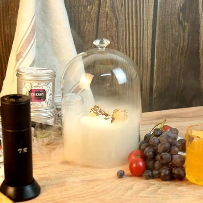 Smoking Cloche For Food Drinks With Wood Base, Cocktails Smoke Infuser Accessory, Glass Dome for Smoker Gun