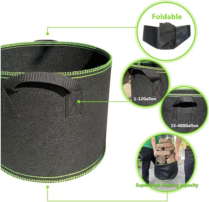 Segreto 40 Gallon Grow Bags Heavy Duty Thickened Aeration Nonwoven Fabric Flower Pots Plant Container with Handles for Garden