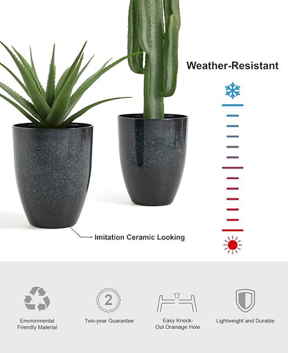 Glitzhome Large Planters for Outdoor Plants, Tall Outdoor Planter with Drainage Holes, Large Faux Ceramic Tall Flower Pots,Oversized Planters for Front Porch,Garden,Patio and Deck,16.75''H,Set of 2