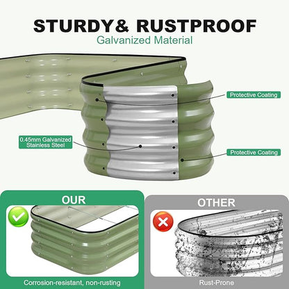 1MORE Raised Garden Bed -8X2X1 Galvanized Planter Box for Outdoor Gardening,5 in 1 Modular Raised Bed Kit with Protective Tape, Gloves for Herb,Ideal for Vegetables and Plants.Green-2pack