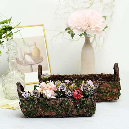 Efavormart Set of 2 | Preserved Moss Planter Box Flower Baskets with Handle - 13" & 15"