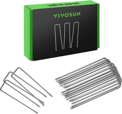 VIVOSUN 6 Inch 50-Pack Garden Stakes, Galvanized Steel Landscape Stapes 11 Gauge U-Shaped Pins for Weed Barrier Fabric, Ground Cover, Soaker Hose, Irrigation Tubing, Holding Fence