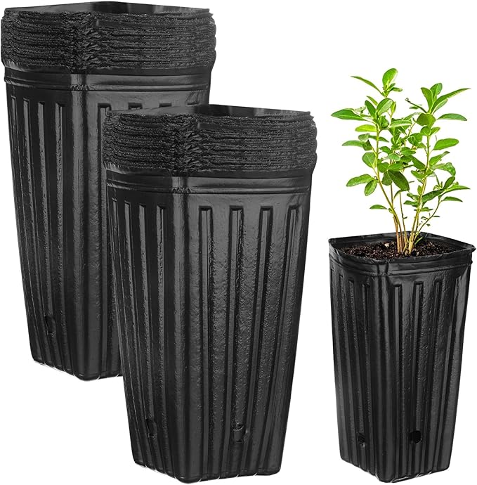 100-Pack Plant Nursery Pots, 3.94x3.94x7.87 Inch Plastic Deep Growing Nursery Pots Succulent Planter Flower Tree pots with Drainage Holes for Indoor Outdoor Gardening [Black]