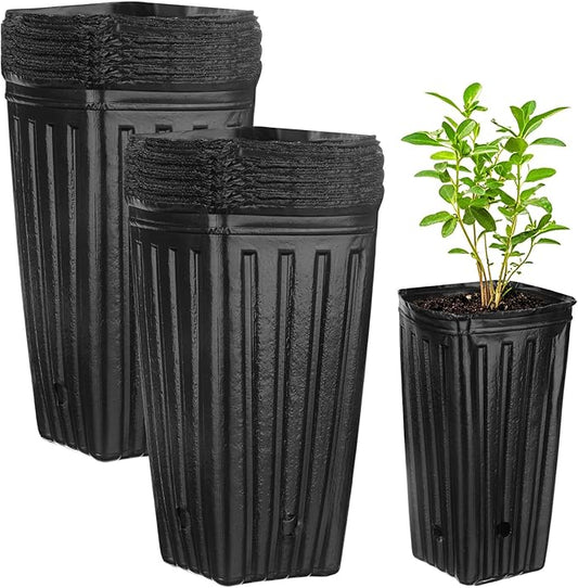100-Pack Plant Nursery Pots, 3.94x3.94x7.87 Inch Plastic Deep Growing Nursery Pots Succulent Planter Flower Tree pots with Drainage Holes for Indoor Outdoor Gardening [Black]