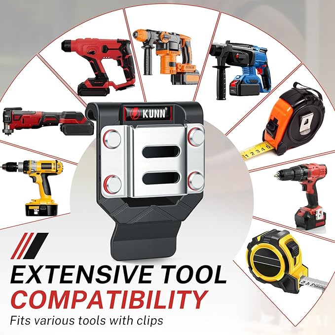 KUNN Drill Holder for Tool Belt, Drill Belt Clip & Tape Measure Holster | Low-Profile Quick-Release Holder | Fits Belts Up to 2.7" | for Impact Driver, Nailer