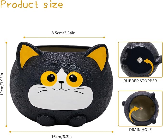 Black Cat Planter Pot - Unique Resin Succulent Planter with Drainage Hole, Funny Cat Plant Pots for Indoor Outdoor Plants, Cute Decorative Flower Pot Gift for Mother and Cat/Plant Lovers