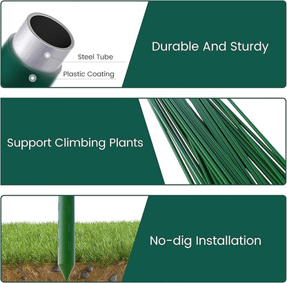 48 Inch 4 Ft Plant Support Garden Stakes 25 PCS, Sturdy Steel Plastic Coated Sticks for Outdoor Growing Climbing, Tomato, Trees, Cucumber, Beans