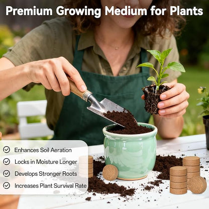 ZeeDix 50 Pack 40mm Organic Coco Coir Seed Starter Pellets, Compressed Coconut Fiber Seed Starter Soil Discs Potting Soil Mix for Indoor Outdoor Plants, Herbs Houseplants Bonsai Vegetables Flowers