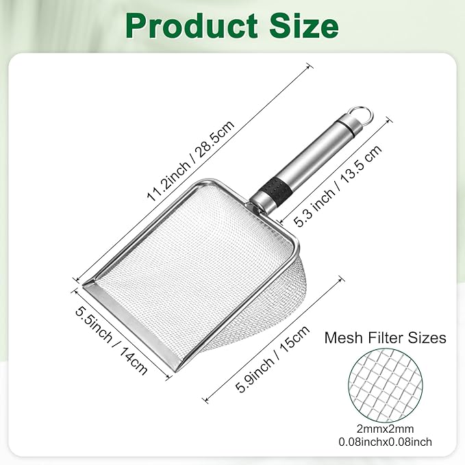 1-Pack Gardening Soil Sifter, 2 mm Mesh Stainless Steel Sand Soil Compost Sieve with Stainless Steel Handle for Sand/Dirt/Rock Compost, Screen Potting Scoop [Silver Tone]