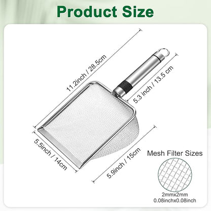 1-Pack Gardening Soil Sifter, 2 mm Mesh Stainless Steel Sand Soil Compost Sieve with Stainless Steel Handle for Sand/Dirt/Rock Compost, Screen Potting Scoop [Silver Tone]