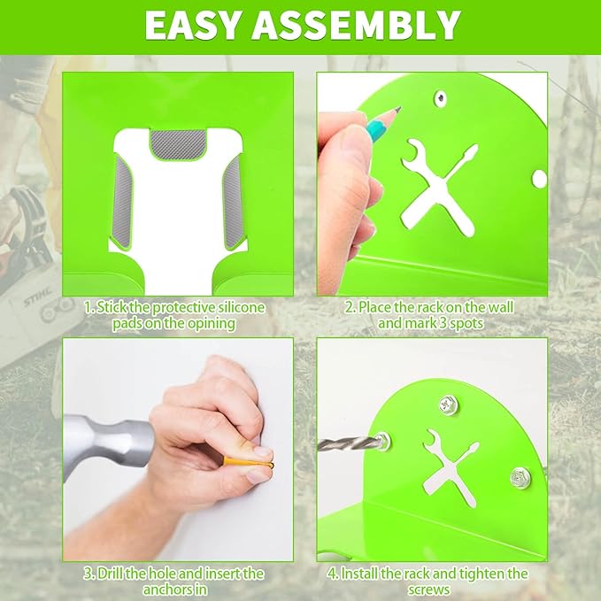 Upgraded Trimmer Rack Wall Mount - 8" Heavy Duty Weed Eater Hanger for Garage Wall Bracket, Garden Power Tool Holder Organizer Hooks for Grass Trimmer, Hedge Trimmer, Leaf Blower and Chainsaw, Green