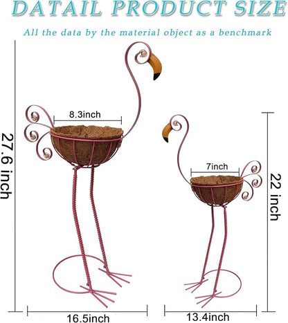 Metal Flamingo Planter with Basket -Garden Bird Planters for Outdoor Indoor Lawn,Yard,Porch,Patio, Garden Decorations（Set of 2）