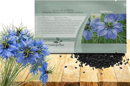 Outsidepride Jewels Indigo Nigella Seeds - 1000 Pcs Annual Flower Seeds for Planting with Vibrant Blooms & Lacy, Fern-Like Foliage, Attractive Cut Flower for Small Garden Spaces & Floral Arrangements