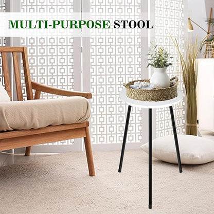 ARTORA Indoor Plant Stand, Mid Century Wood Plant Stool Adjustable White Corner Tall Plant Sand Marble Texture Small Round End Table 18 Inch Plant Holder for Flower Pots Modern Home Decor (18.11' x 9.25")