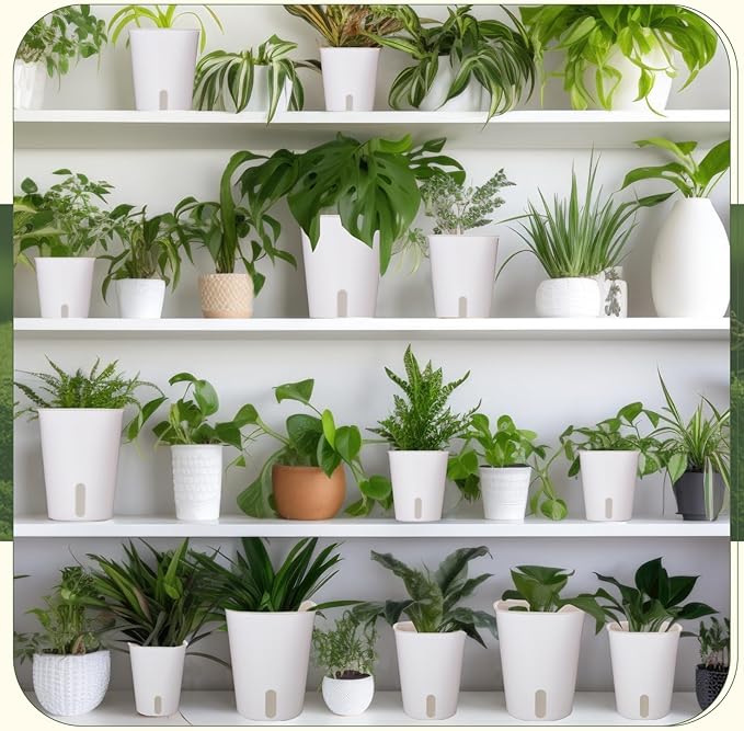 18 Pcs Self Watering Pots - 3 Sizes Plastic Flower Plant Pot With Inner White Pot for Indoor House Plants, Herbs and Flowers