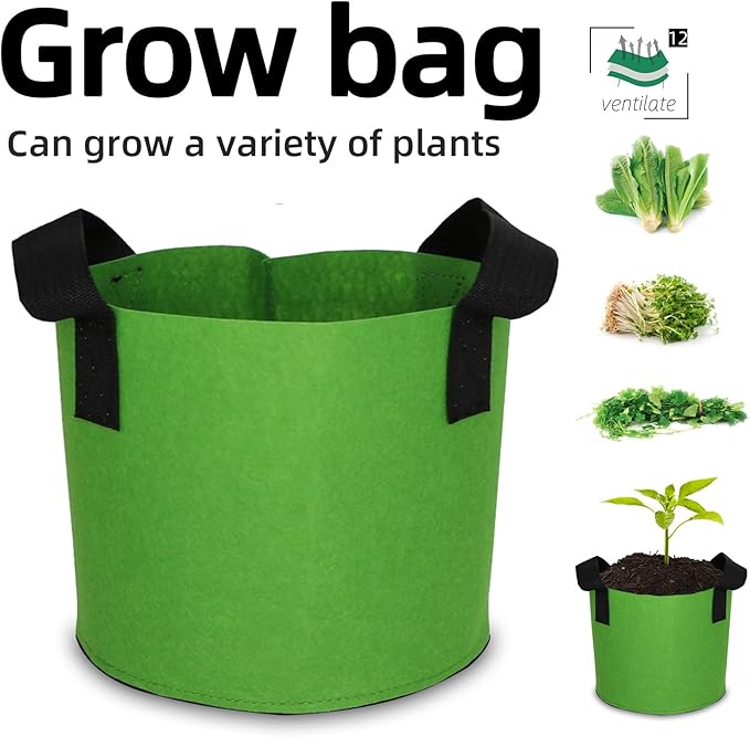 Grow Bags,Growing Pot Bags Garden Grow Bag Indoor Outdoor Fabric Aeration Plant Pot Container Flower Vegetable Pouch (Green,12Gallon)