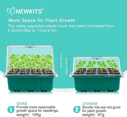 Seed Starter Tray with Grow Light, Seed Starter Kit, Plant Germination Starting Trays with Humidity Dome and Base for Greenhouse Grow Wheatgrass Hydroponic(12 Cells per Tray)
