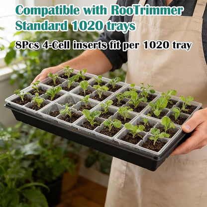 5 Pack Heavy Duty 1020 Trays and 40 Pack Clear 4 Cell Seed Starter Trays with Drainage Holes - Reusable Seed Starter Kit for Seed Germination & Plant Propagation (5 Sets)