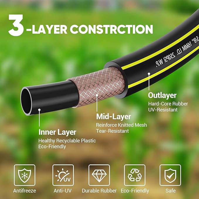 Garden Hose 5FT - PHLEX PRO Heavy-Duty Premium 5/8'' Rubber 3-Layer Water Hose - Innovation Flexible Hybrid Lightweight Water Hose with Full Brass Male to Female Fittings