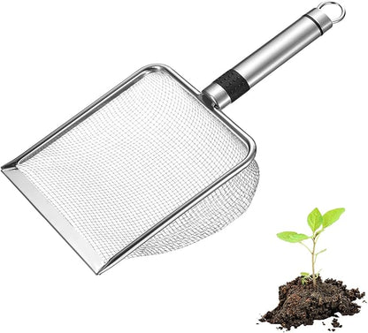 1-Pack Gardening Soil Sifter, 2.8 mm Mesh Stainless Steel Sand Soil Compost Sieve with Stainless Steel Handle for Sand/Dirt/Rock Compost, Screen Potting Scoop [Silver Tone]