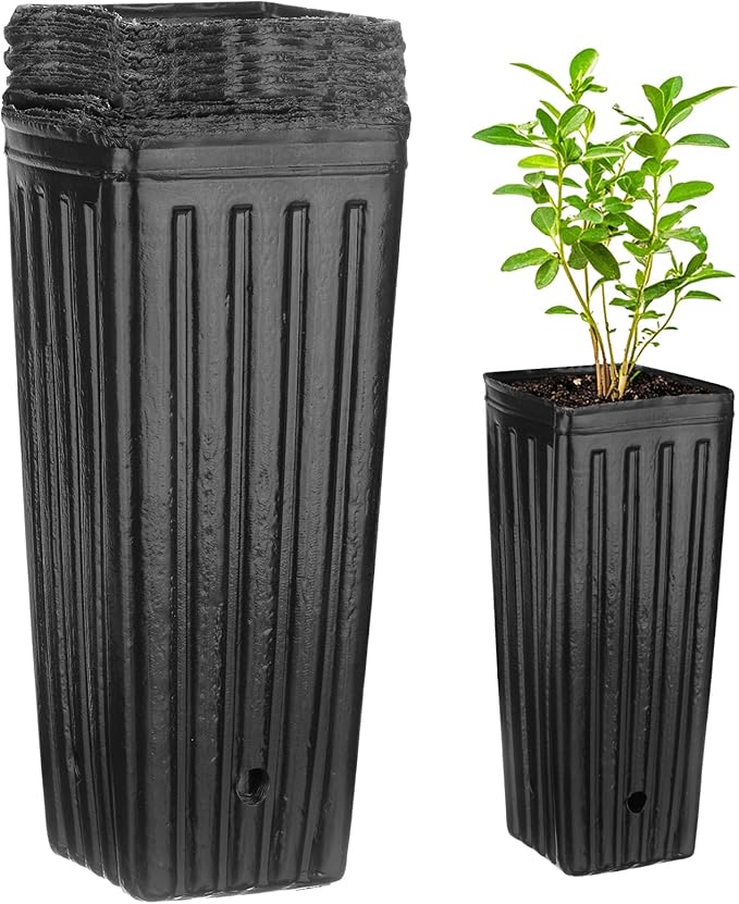 50-Pack Plant Nursery Pots, 4.72x4.72x9.84 Inch Plastic Deep Growing Nursery Pots Succulent Planter Flower Tree pots with Drainage Holes for Indoor Outdoor Gardening [Black]